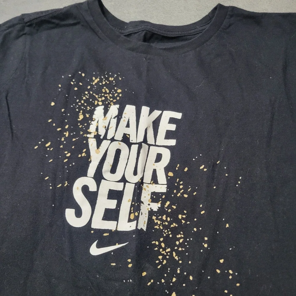 Nike T-Shirt Womens XL‎ Black Make Your Self Graphic Slim Fit Athletic Cotton